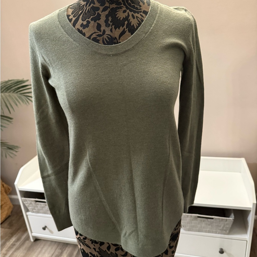 LOFT Womens Olive Green Scoop Neck Long Sleeve Knit Sweater XS 504272